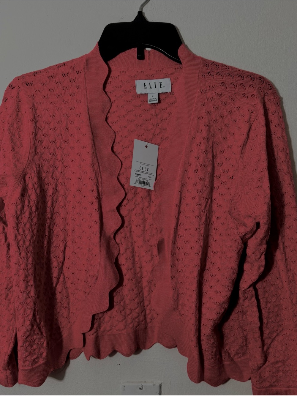 ELLE Coral Scallop-Trim Open-Front Cardigan